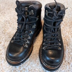 MARINA Black Leather Combat Boots with Brown Sole Accent